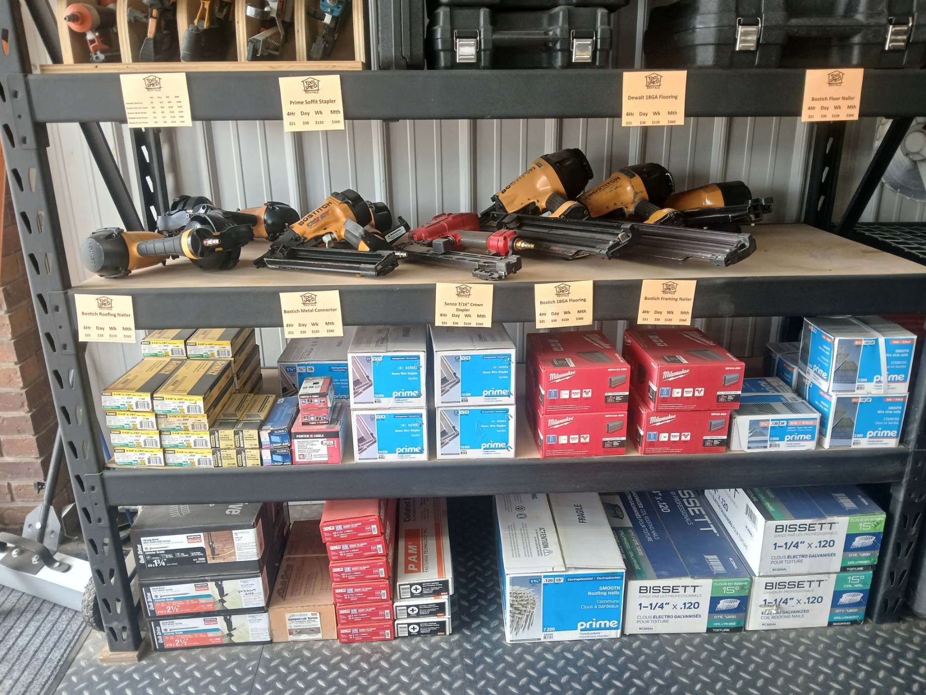 Nailers, staplers and fastener stock on the rental shelves
