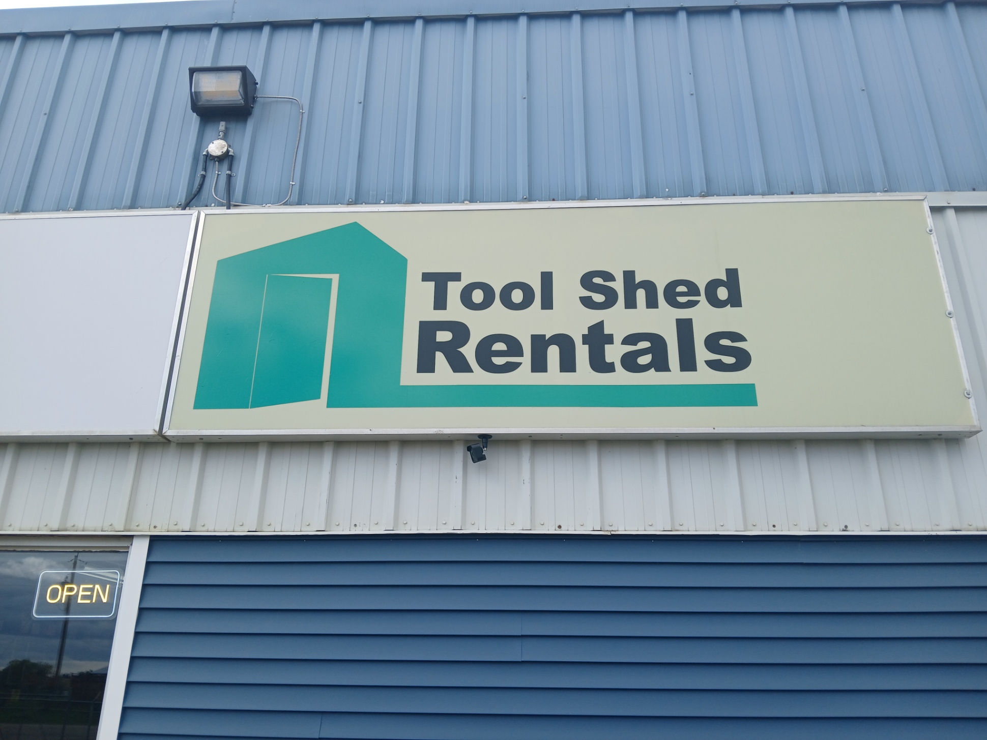 Tool Shed Rentals exterior sign on the building in Morinville